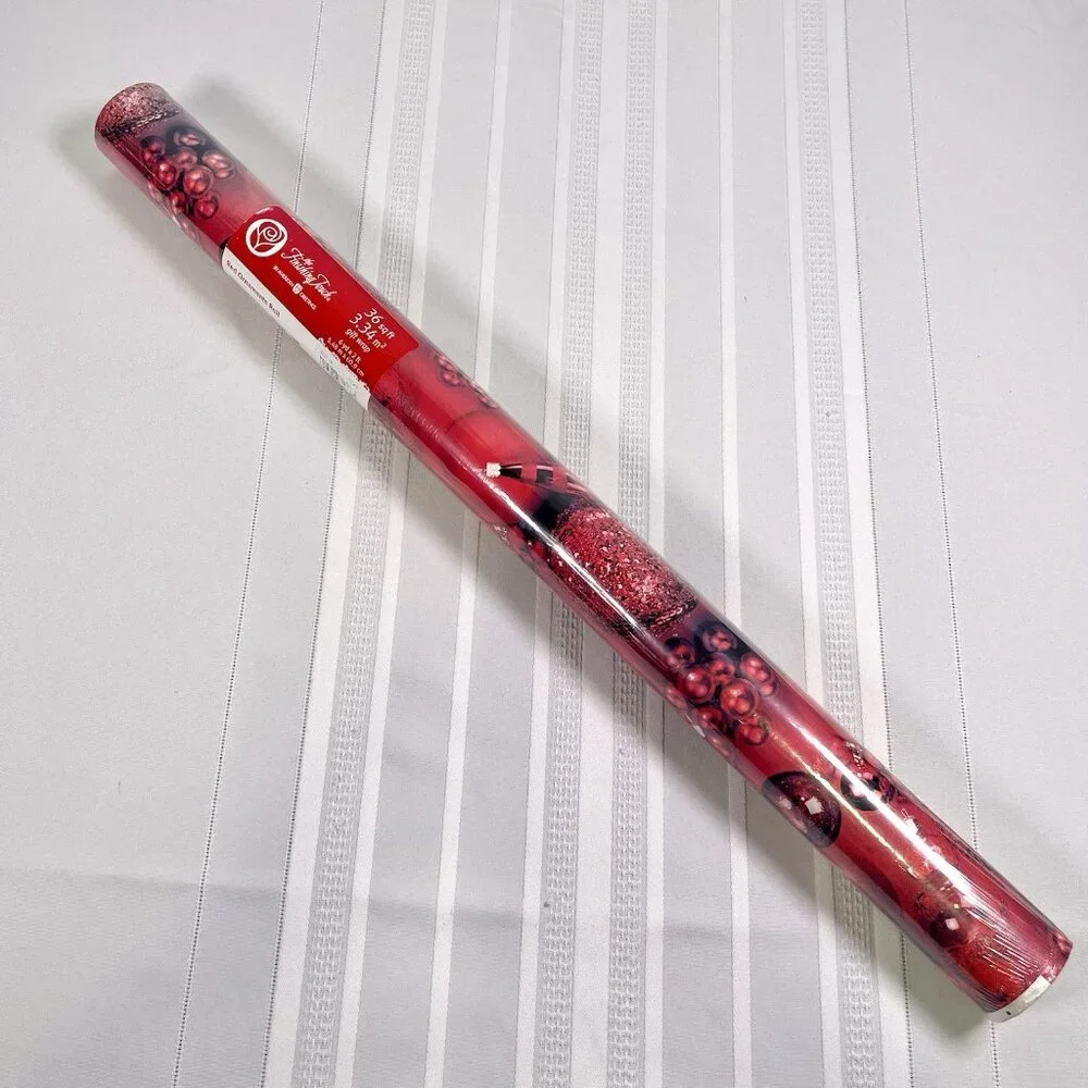 VTG 90s Red Ornaments Christmas Gift Wrap Paper American Greetings 36 Sq Ft NEW